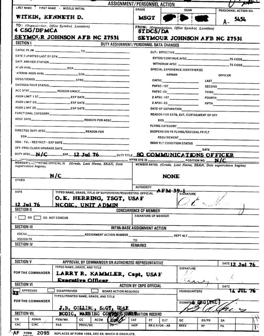 AF FORM 2095 12 July 1976