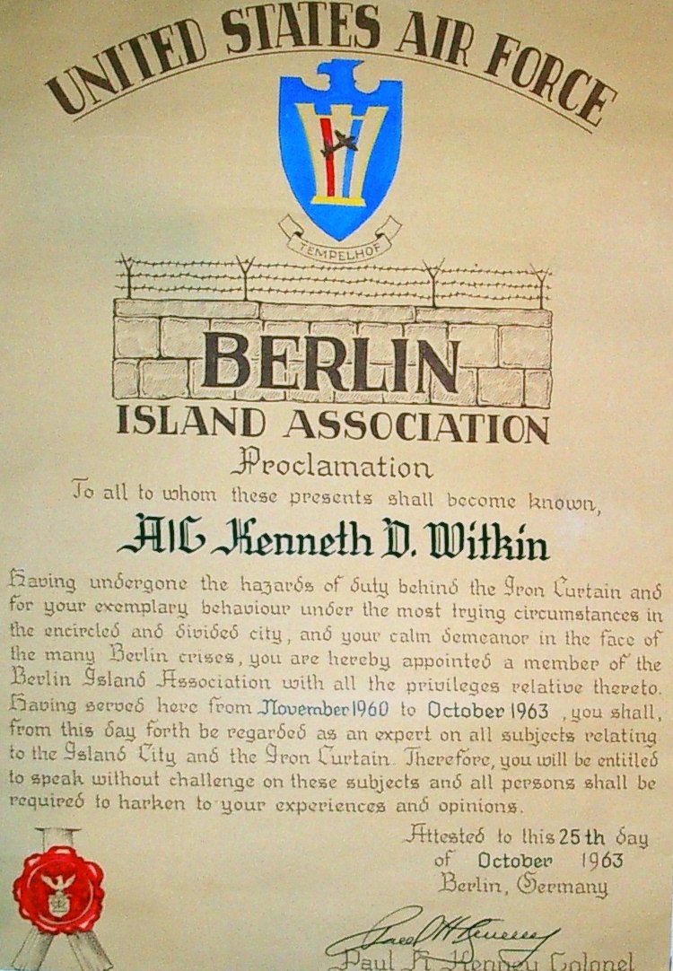 October 1963 
Berlin Island Association Certificate
